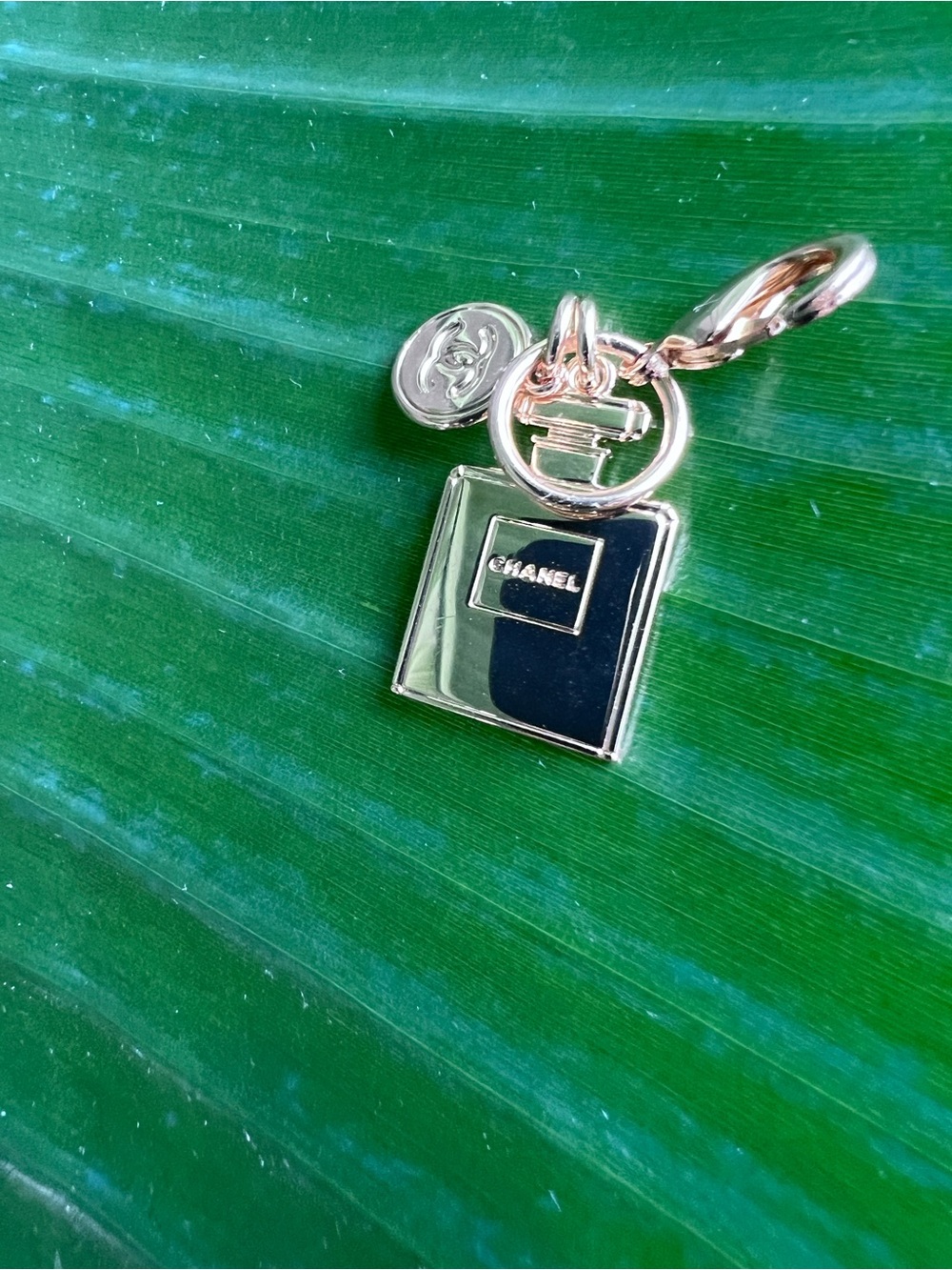 CHANEL No5 Gold Tone Perfume Bottle Charm With CC Logo Disc